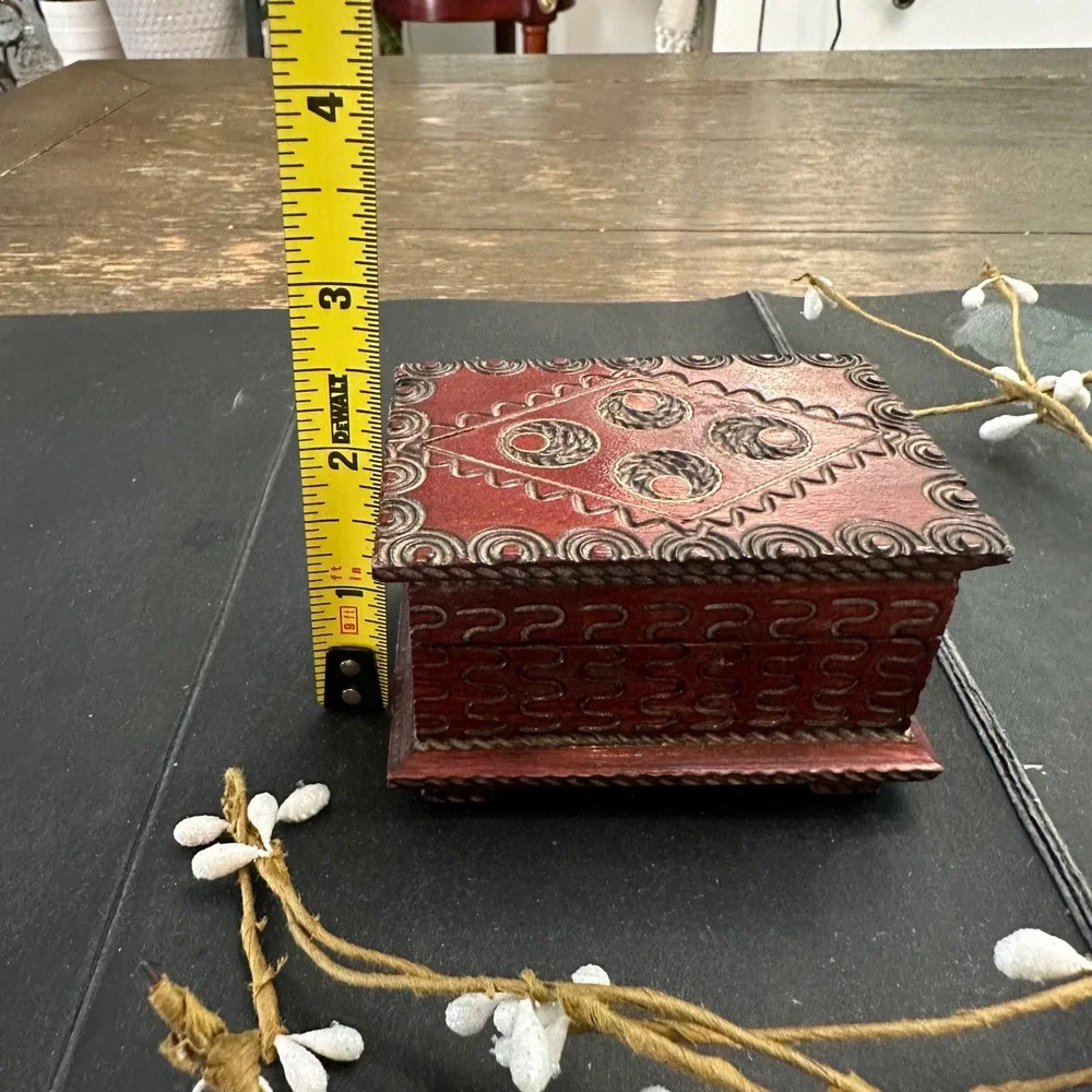 Vintage Handmade Carved Wooden Trinket Jewelry Box Storage Box Small